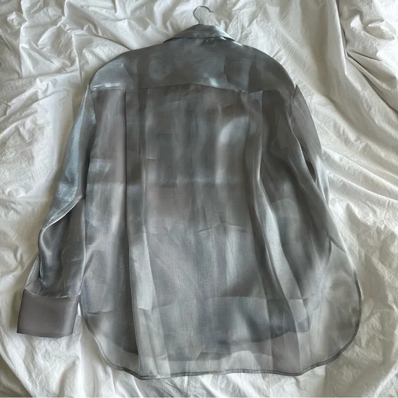 reformation will oversized sheer shirt in silver - Picture 3 of 3